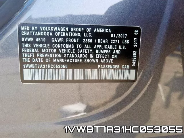 1VWBT7A31HC053055 фото 2