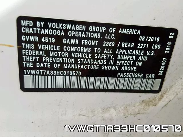 1VWGT7A33HC010570 фото 2