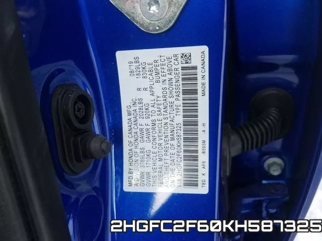 2HGFC2F60KH587325 фото 2