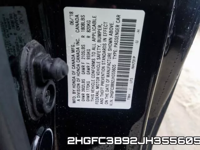 2HGFC3B92JH355605 фото 2