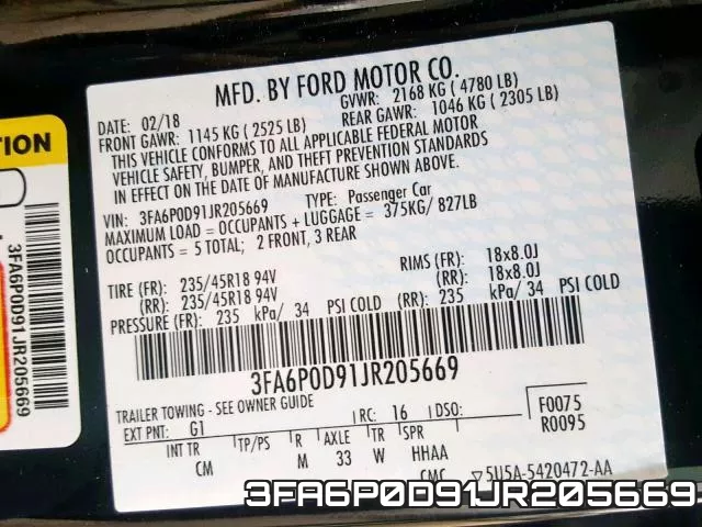3FA6P0D91JR205669 фото 2