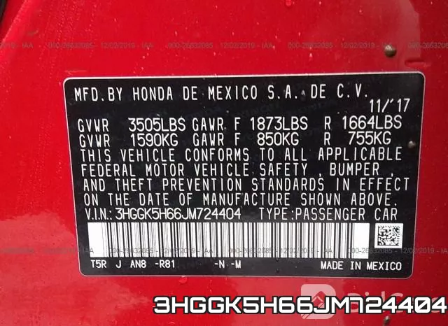 3HGGK5H66JM724404 фото 9