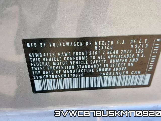 3VWCB7BU5KM170920 фото 2