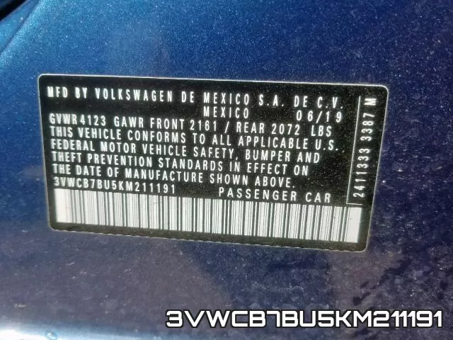 3VWCB7BU5KM211191 фото 2
