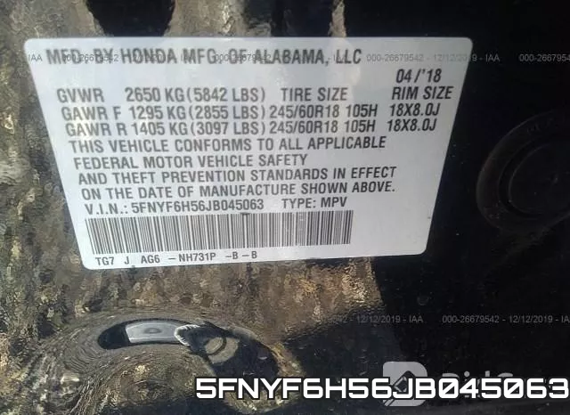 5FNYF6H56JB045063 фото 10