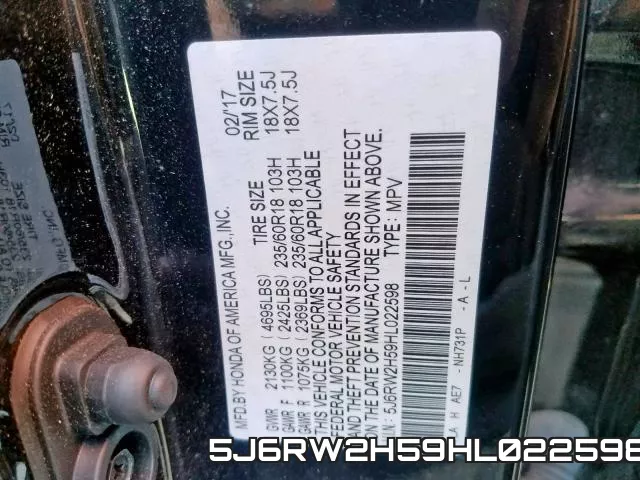 5J6RW2H59HL022598 фото 2