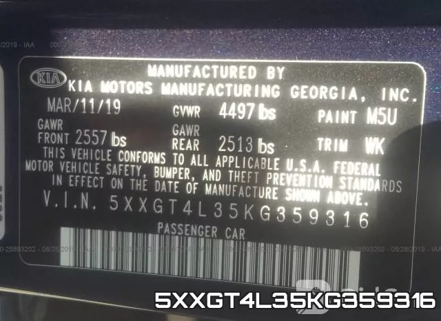 5XXGT4L35KG359316 фото 8