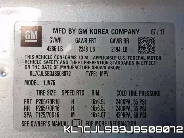 KL7CJLSB3JB508072 фото 2