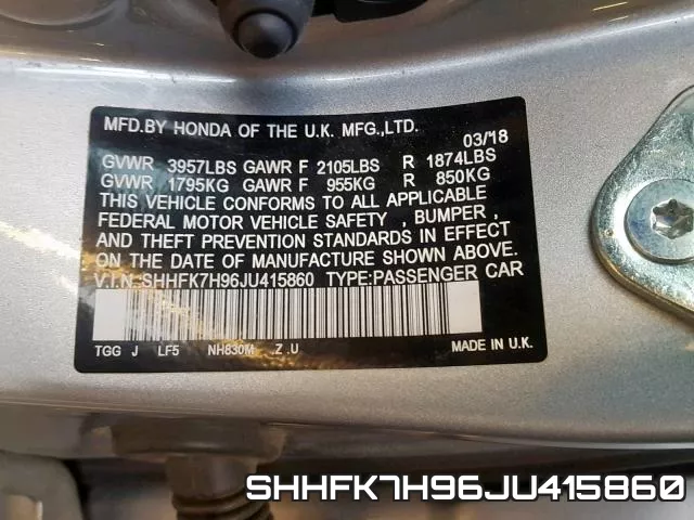 SHHFK7H96JU415860 фото 2