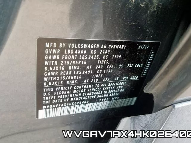 WVGAV7AX4HK026400 фото 2