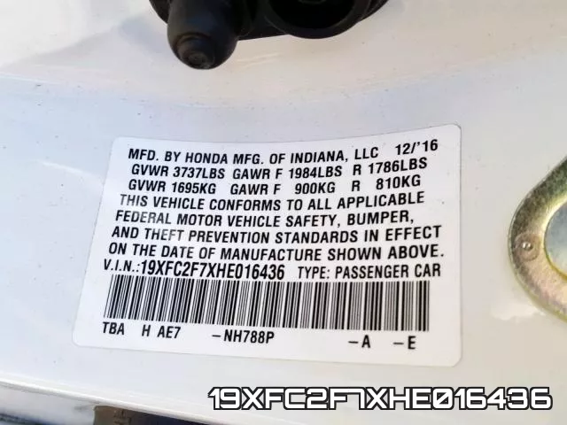 19XFC2F7XHE016436 фото 2