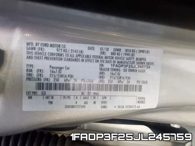 1FADP3F25JL245759 фото 2