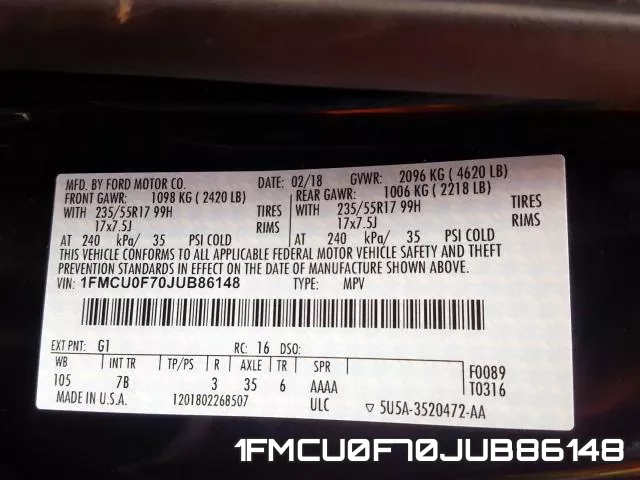 1FMCU0F70JUB86148 фото 2