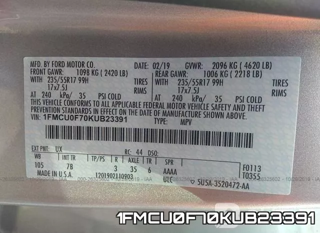 1FMCU0F70KUB23391 фото 9