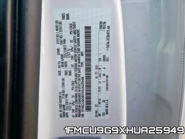 1FMCU9G9XHUA25949 фото 2