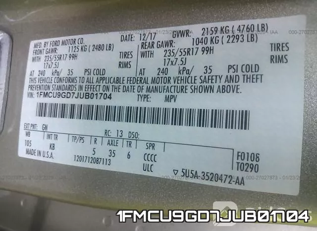 1FMCU9GD7JUB01704 фото 8
