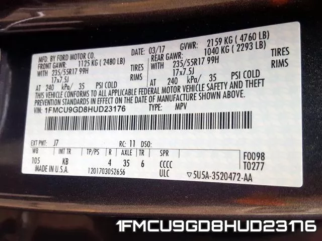 1FMCU9GD8HUD23176 фото 2