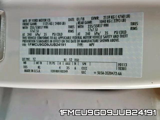 1FMCU9GD9JUB24191 фото 2