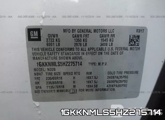 1GKKNMLS5HZ275714 фото 10