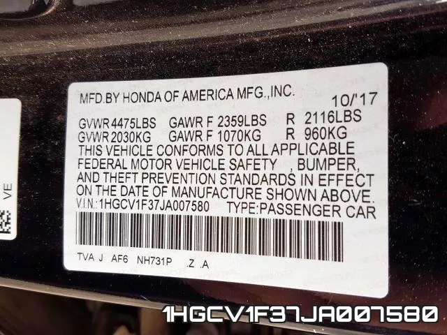 1HGCV1F37JA007580 фото 2