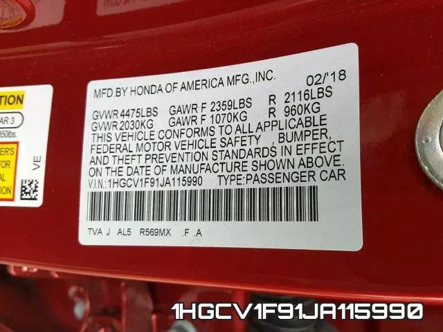 1HGCV1F91JA115990 фото 2