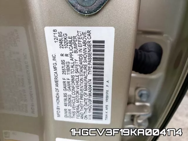 1HGCV3F19KA004174 фото 2