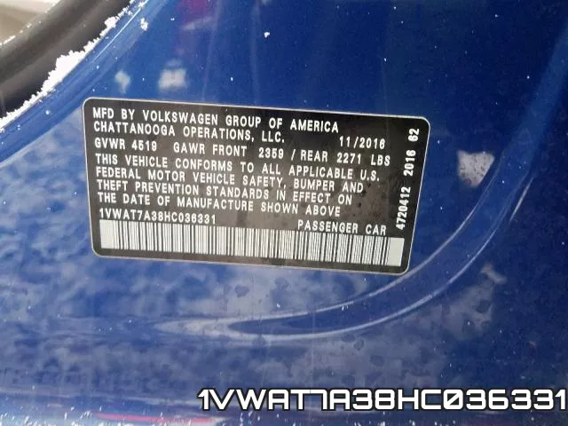 1VWAT7A38HC036331 фото 2