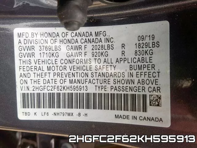 2HGFC2F62KH595913 фото 2