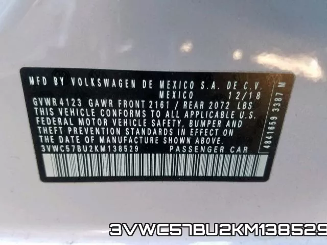 3VWC57BU2KM138529 фото 2
