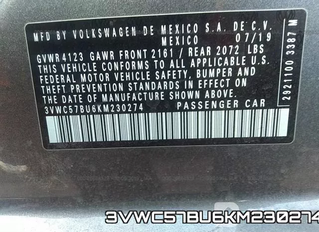 3VWC57BU6KM230274 фото 9
