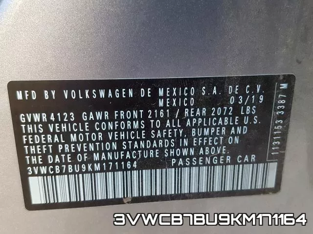 3VWCB7BU9KM171164 фото 2