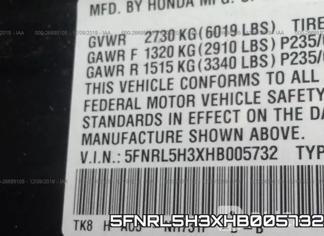 5FNRL5H3XHB005732 фото 9