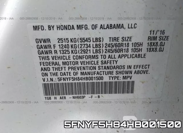 5FNYF5H84HB001500 фото 10