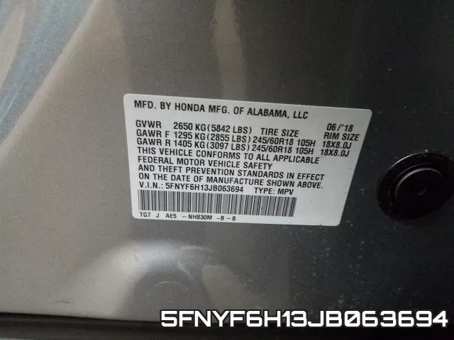 5FNYF6H13JB063694 фото 2