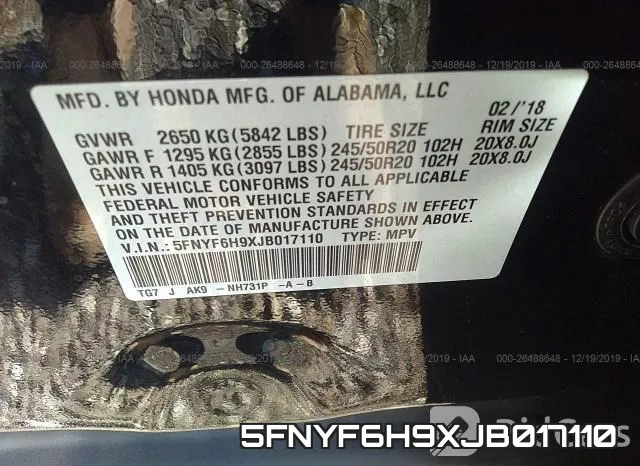 5FNYF6H9XJB017110 фото 9