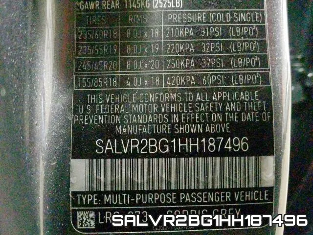 SALVR2BG1HH187496 фото 2
