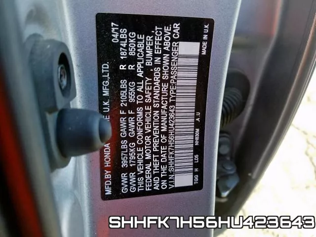 SHHFK7H56HU423643 фото 2