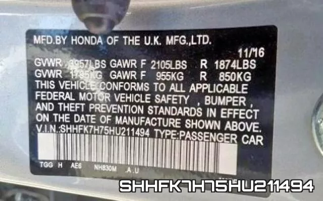 SHHFK7H75HU211494 фото 2