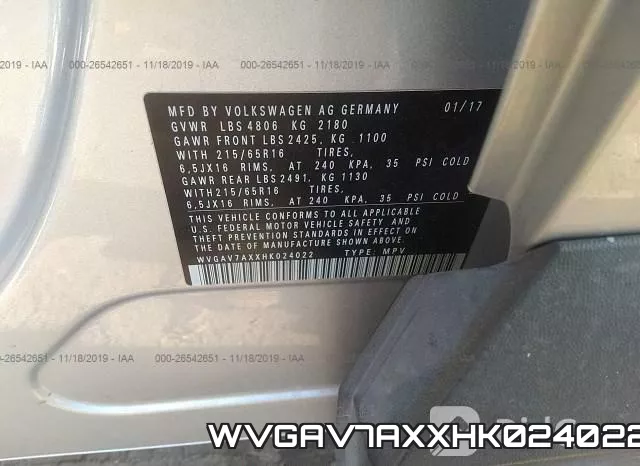 WVGAV7AXXHK024022 фото 6