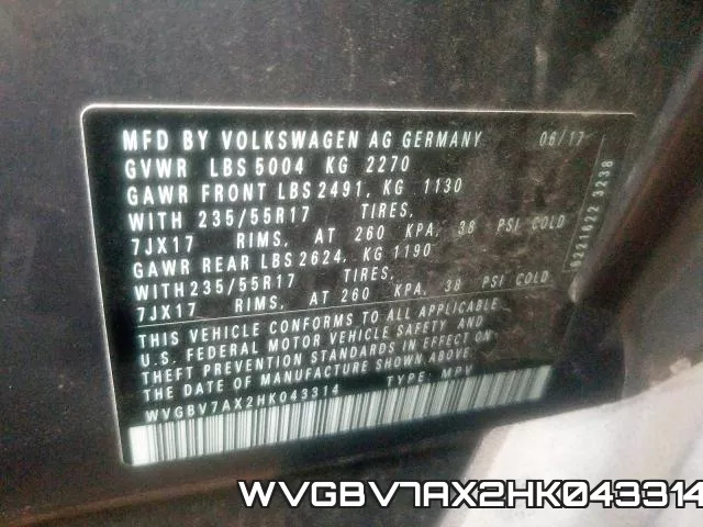 WVGBV7AX2HK043314 фото 2