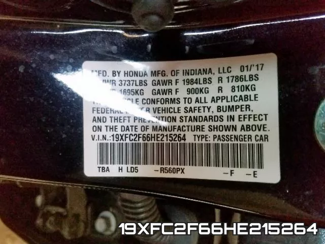 19XFC2F66HE215264 фото 2
