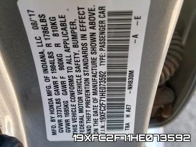 19XFC2F71HE073592 фото 2