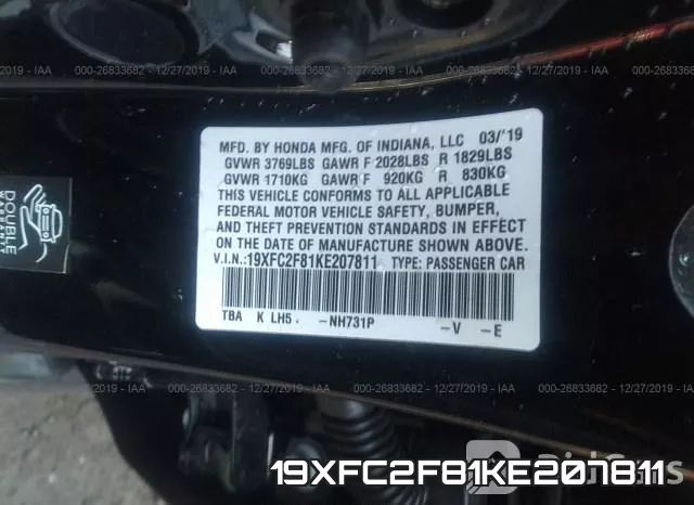 19XFC2F81KE207811 фото 10