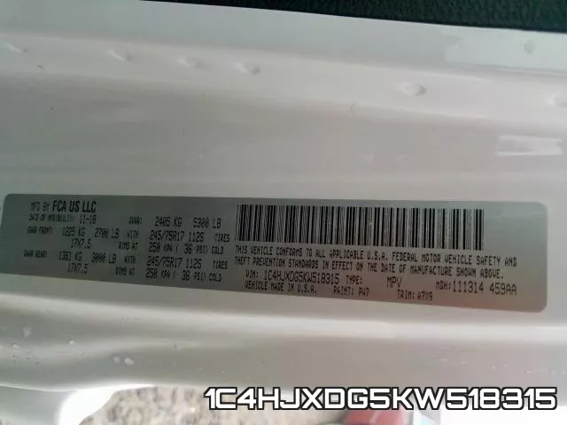 1C4HJXDG5KW518315 фото 2