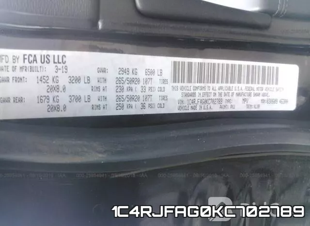 1C4RJFAG0KC702789 фото 9