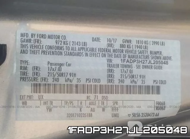 1FADP3H27JL205048 фото 8