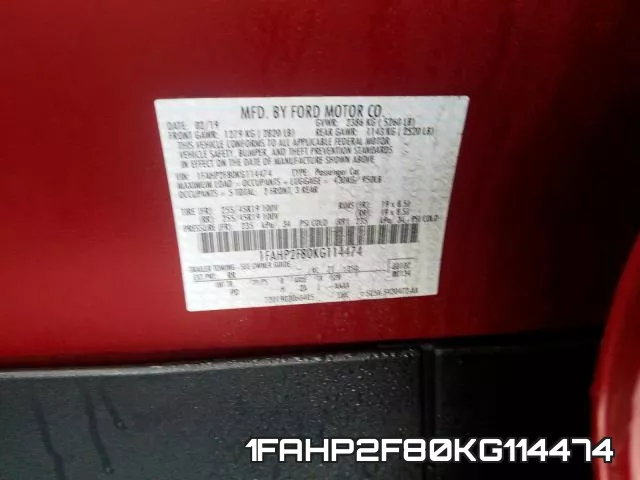1FAHP2F80KG114474 фото 2