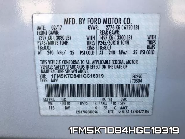 1FM5K7D84HGC18319 фото 2