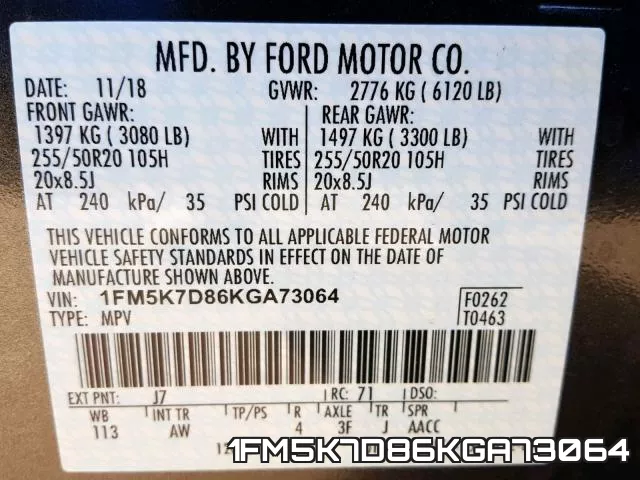 1FM5K7D86KGA73064 фото 2