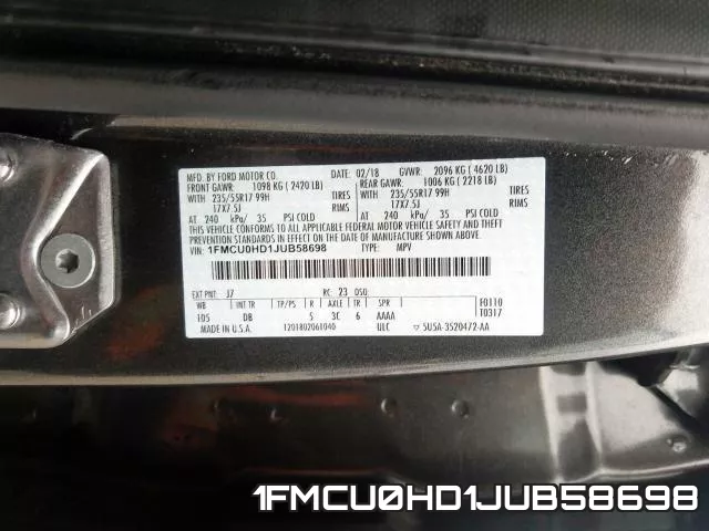 1FMCU0HD1JUB58698 фото 2
